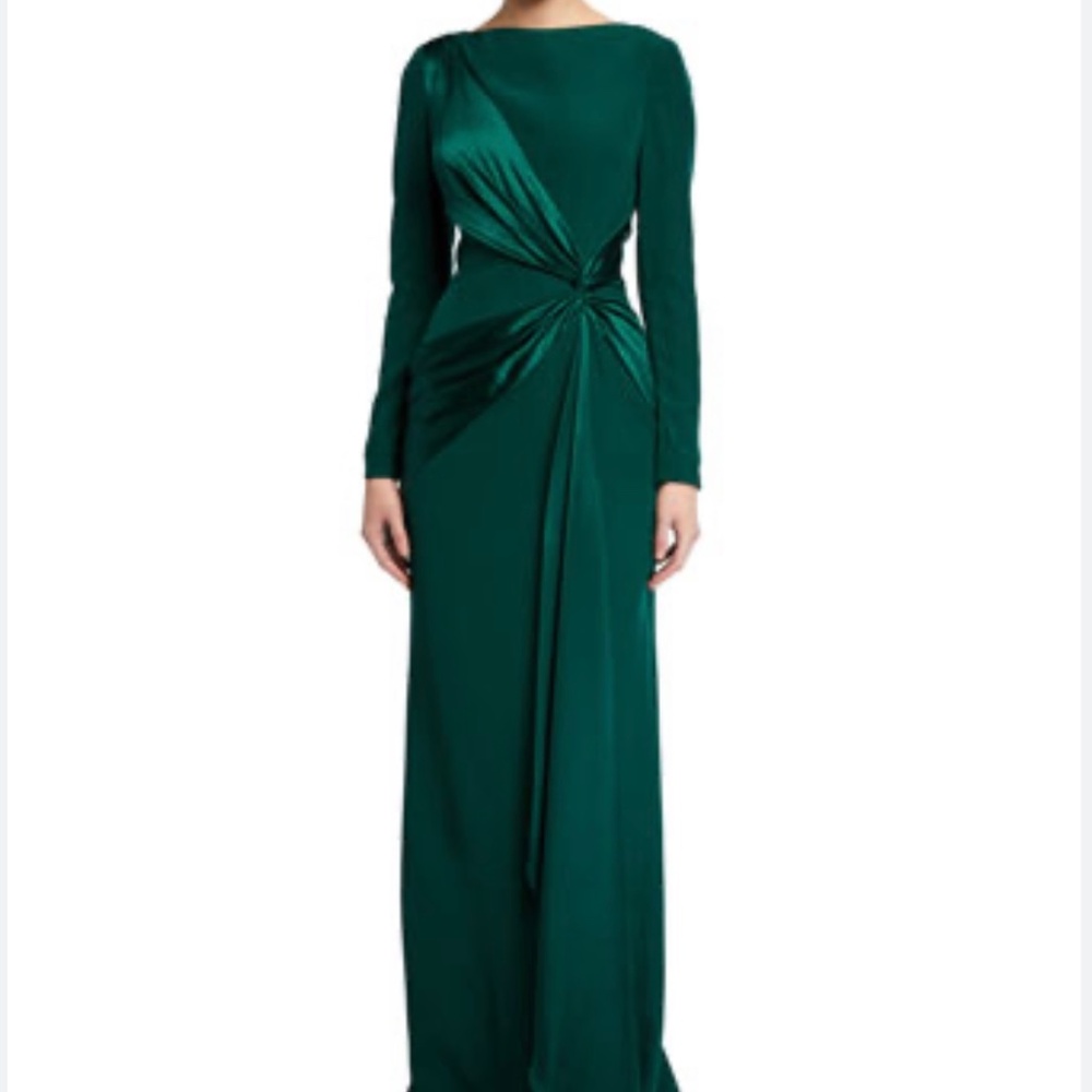 Satin draped emerald gown